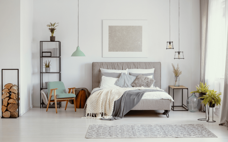 clean and modern grey and pastel themed room