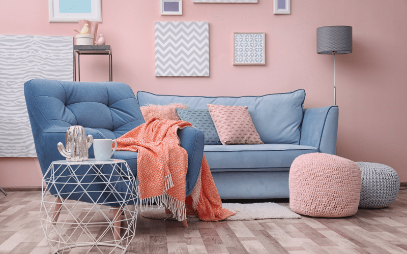 Modern living room interior with blue armchair