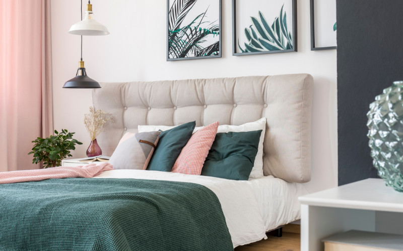 2019 color consultant predictions visualized in a bedroom interior decorating