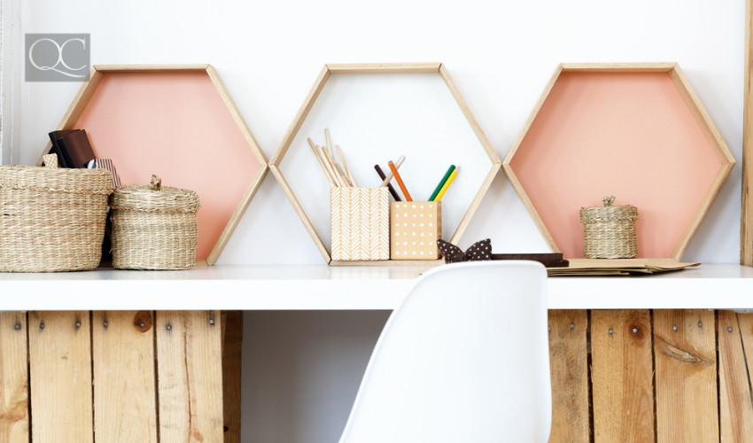 interior decorating job - creative hexagonal shelves