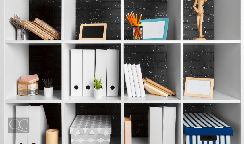 book shelf organized by certified professional organizer