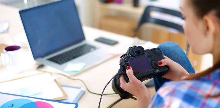 Woman editing design portfolio pictures