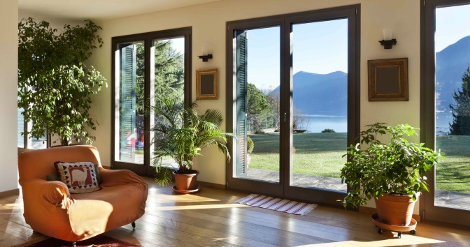 Sunny living room with large windows