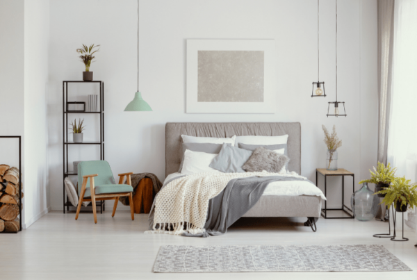 clean and modern grey and pastel themed room