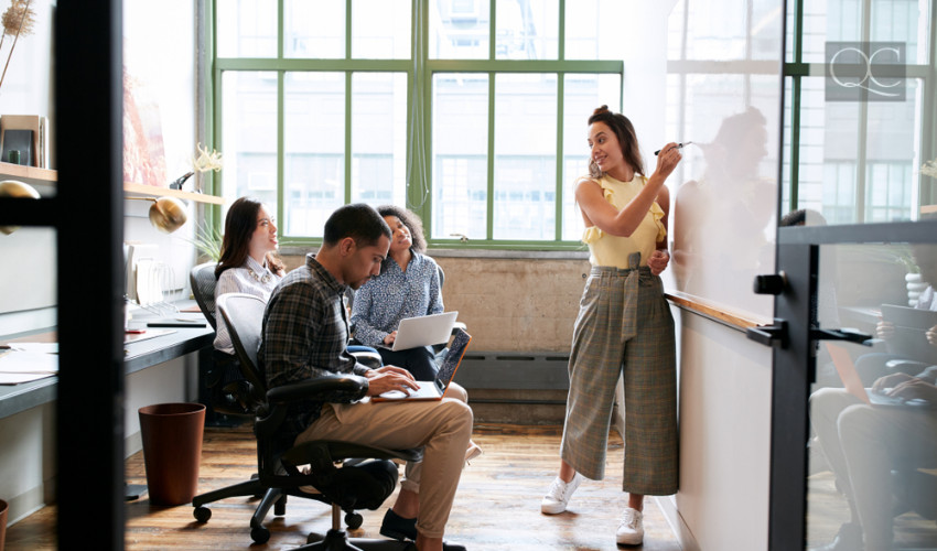 office worker collaborate for interior decorator's design job for space