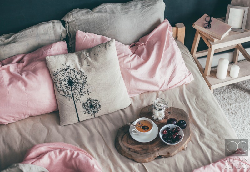 grey and pink bed