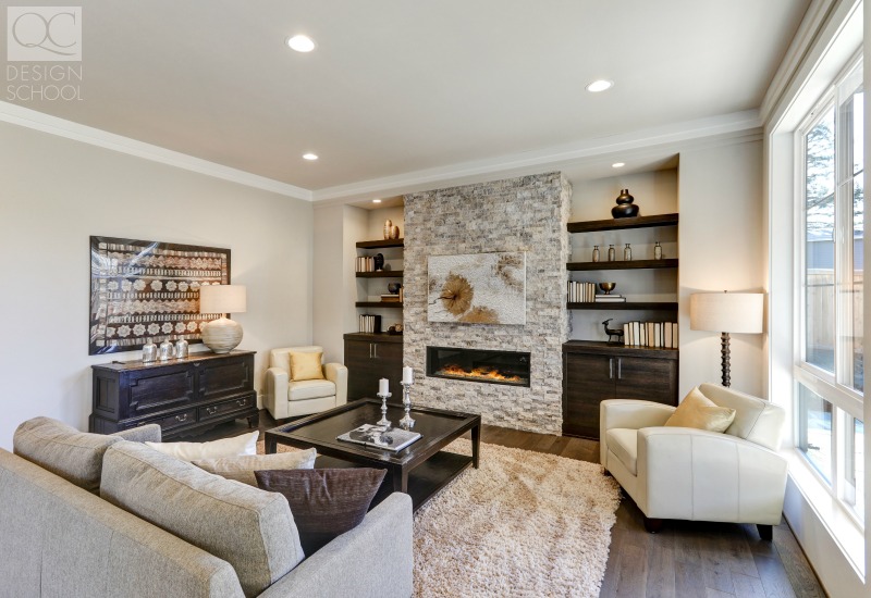 contemporary style living room with exposed brick