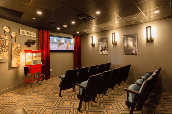 Movie Theater Basement Aquatria Retirement Residence - Staging and Design by QC Design School graduate Chantal Marion