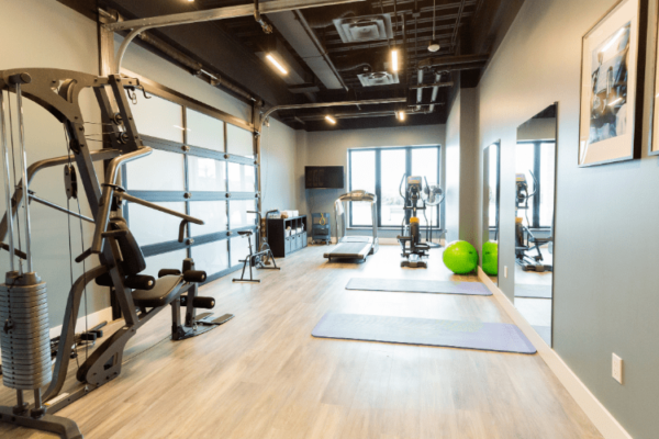 Gym Basement Aquatria Retirement Residence - Staging and Design by QC Design School graduate Chantal Marion