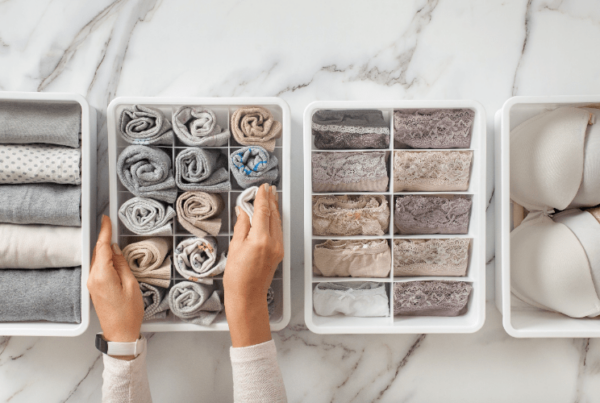 professional organizer organizing clothes into small bins