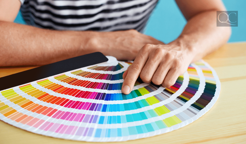 color consultant selecting colors off wheel