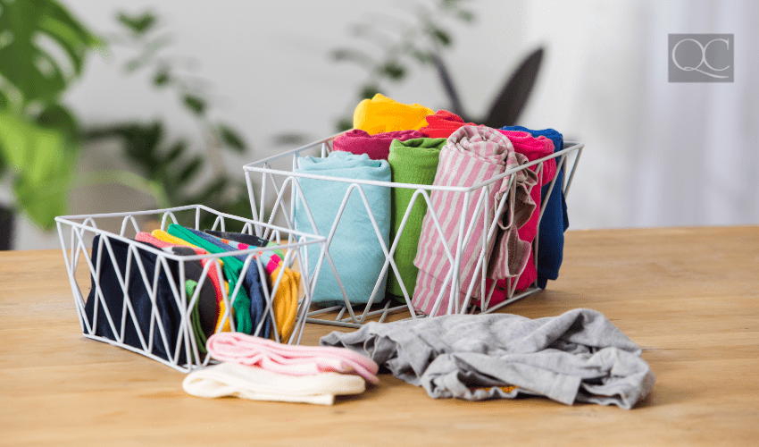 clothes organized into holders