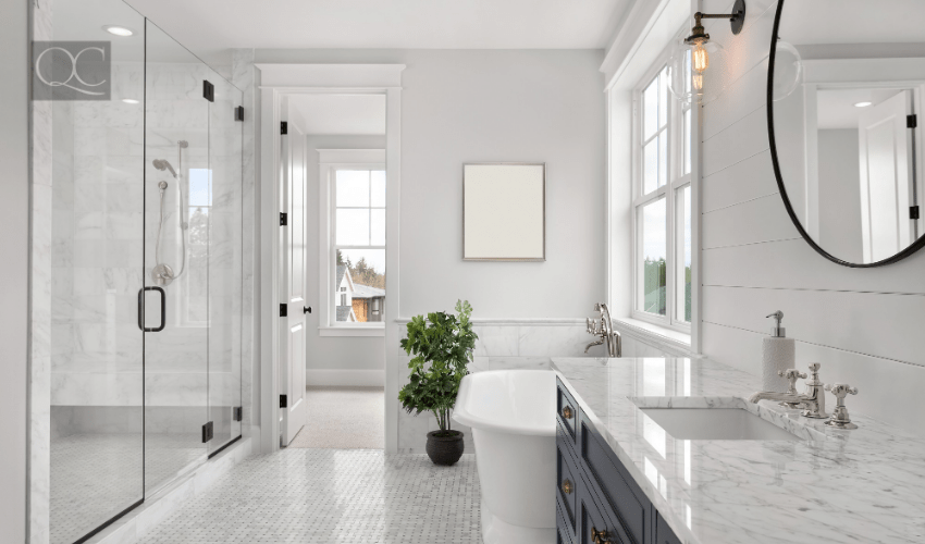 beautiful, modern gray bathroom interior