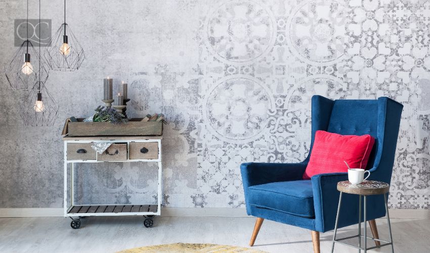 Textured wallpaper example, interior decorating trend